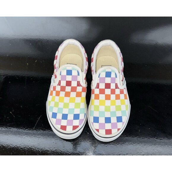 VANS Classic Slip-On Toddler Youth Athletic Shoes Size 11 Rainbow Checkerboard - Picture 4 of 8